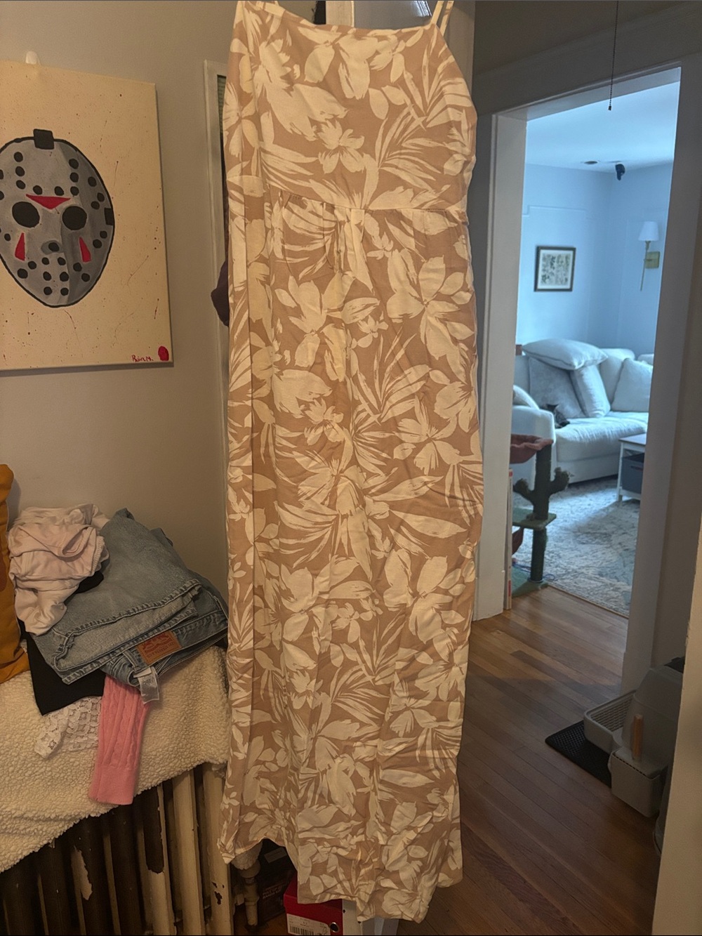 Monteau Beige Maxi Dress with White Floral Print